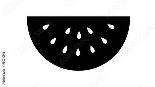 A black semi-circle filled with white teardrop shapes, implying a fruit segment