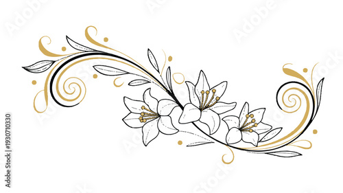 A decorative floral design element in black and gold line art style (1)_traced