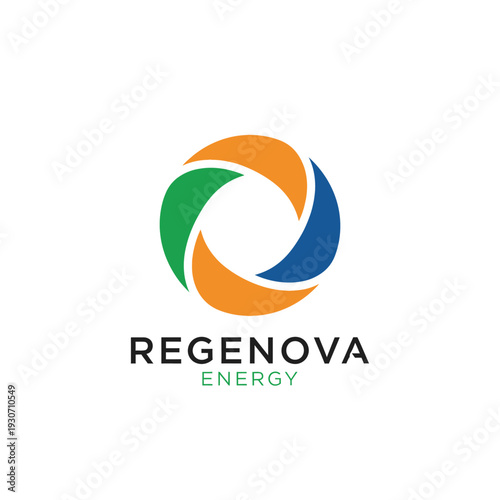 Abstract swirl propeller logo for renewable energy and solar power industry Regenova Energy