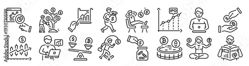 set of linear style investment icons