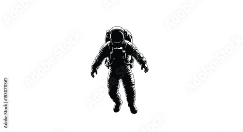 Astronaut in space suit floating in zero gravity environment with helmet and oxygen tank
