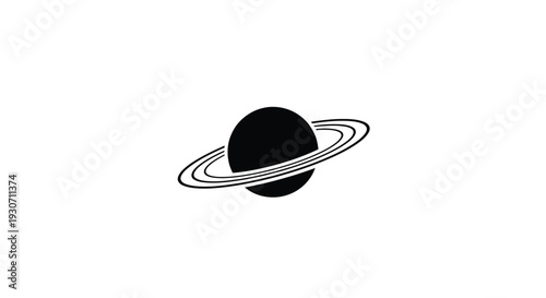 Saturn planet with rings in black and white isolated on a plain background for astronomy and space design