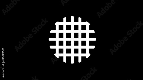 A stark white grid-like shape against a black background. Simple, geometric, and abstract
