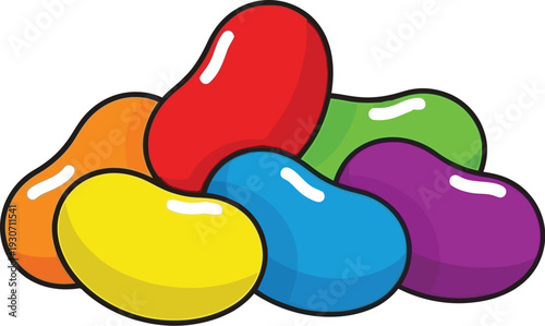 A delightful assortment of vibrantly colored jelly beans piled together, offering a sweet and playful treat for various occasions and themes.