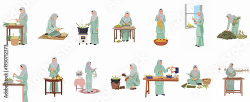 Traditional preparation of Ketupat by Muslim women for Hari Raya celebration, showcasing the intricate craft of weaving palm leaves and the festive culinary process.