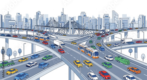 Highway Interchange Cityscape Urban Traffic.