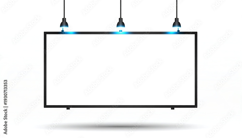 Obraz premium Blank screen mockup, suspended by 3 lamps