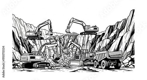 Heavy Machinery at Quarry Site.