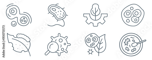 microbiology line icons set science cells virus