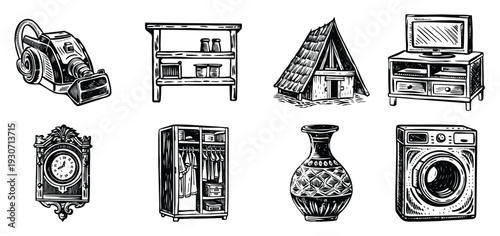  pack of household vintage style illustrations 