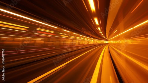 streaks. Dynamic golden motion streaks in a dark tunnel, evoking abstract transportation energy. mobility guides, transit brochures, designed for mobility and urban transit guides.