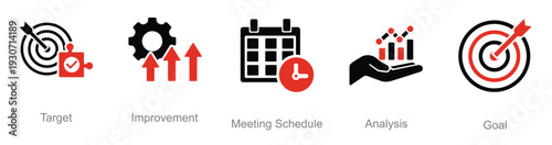 set of action plan icons as meeting schedule analysis