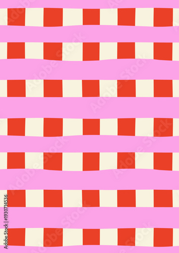 Quirky hand drawn checkered vertical background. Vector flat vibrant design with bold stripes in naive style