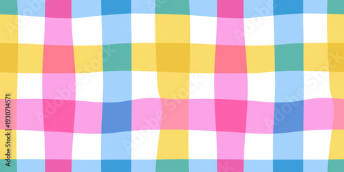 Cute and naive seamless checkered pattern. Colorful vector flat background. Vichy gingham plaid 