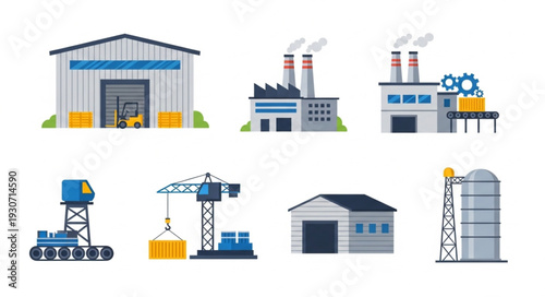 Industrial Buildings and Equipment Icons.