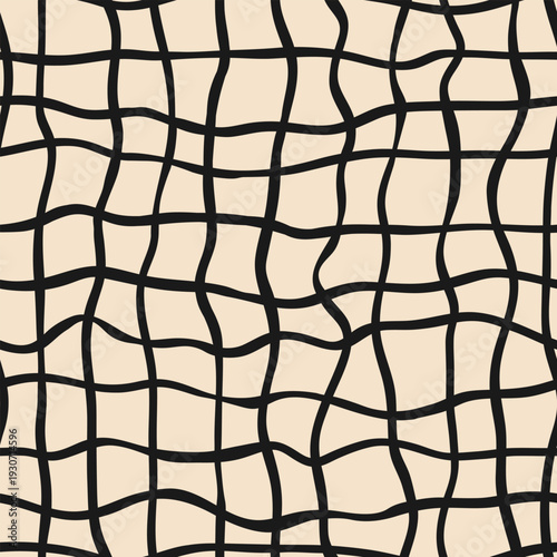 Seamless pattern with hand drawn quirky chaotic lines. Checkered vector background in modern style