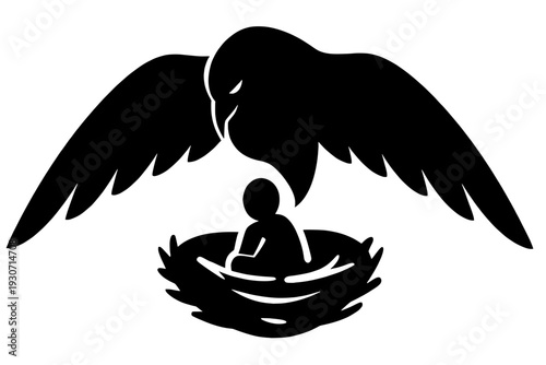 Nurturing Instinct Vector - Protective Wings Over Nest Safety Silhouette
