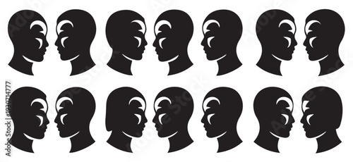 Vector Black silhouettes visages set. with white background