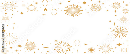 Fireworks background, gold fireworks vector border, frame