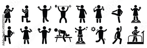 pack of healthy life and workout glyph icons