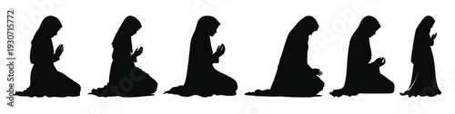  set of muslim woman praying silhouette vector female muslim