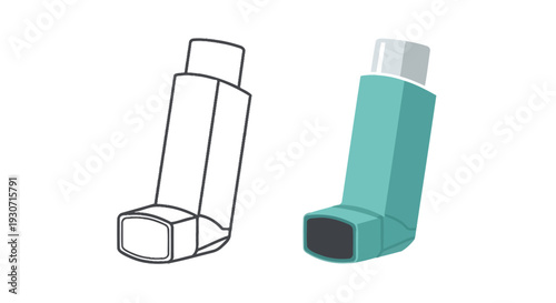 Two inhaler depictions one outlined and one colored a stark silhouette