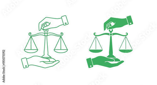 Scales of justice held by hands a striking green silhouette