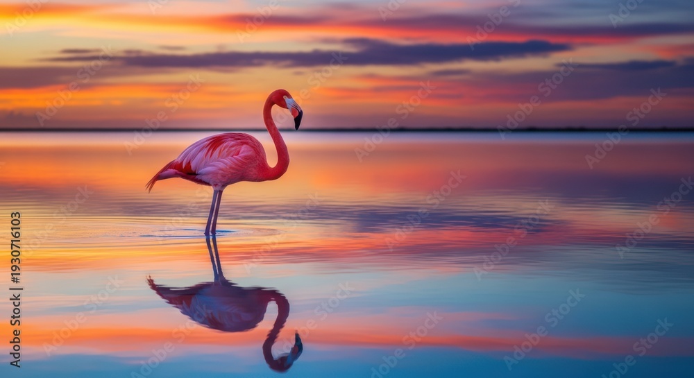 Fototapeta premium Flamingo Sunset Reflection