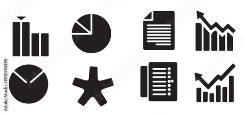 business data analysis icons set growth charts 
