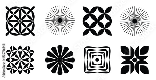monochrome geometric pattern set with floral and radial