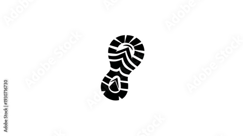 A black and white illustration of a shoe footprint, capturing the impression of the sole on a surface