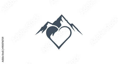 Heart Shaped Mountain Icon Design.