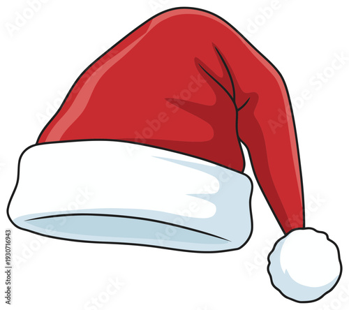 Santa hat red Christmas cap with fluffy pompom isolated on transparent background