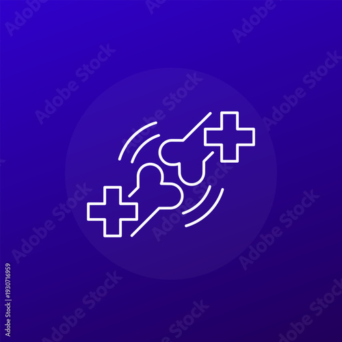 joint health line icon with medical crosses and bones