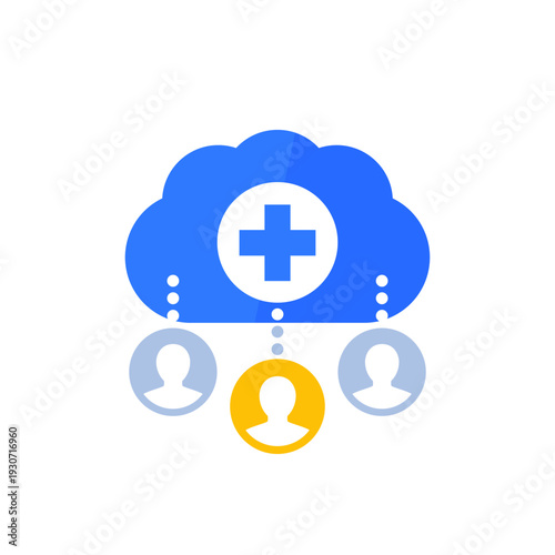 medical data in cloud icon with patients, flat design