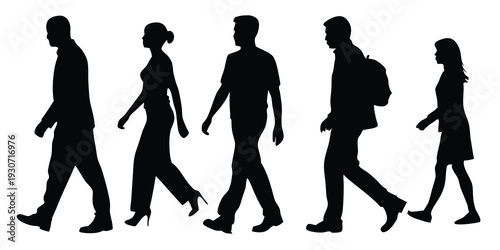  people walking silhouettes set isolated flat illustration 