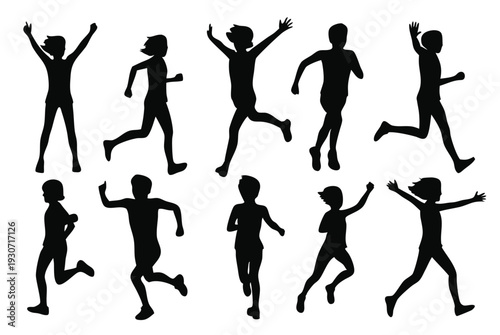 running people silhouettes set isolated flat illustration 