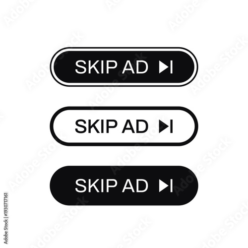skip ad buttons on white, vector design
