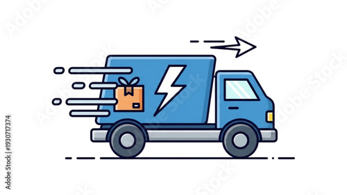 Fast delivery truck speeding with parcel on the road