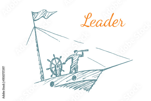 Leadership Vision - captain looking through telescope on ship