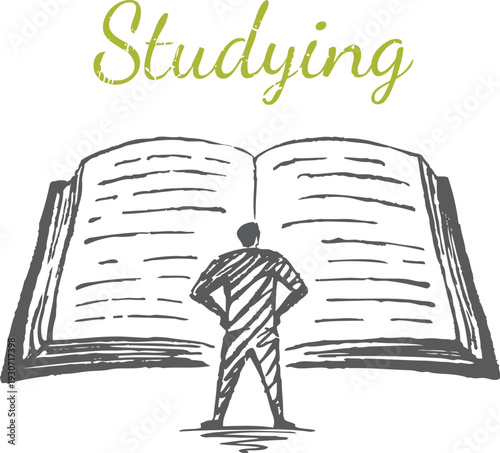 Studying Sketch - man standing in front of open book