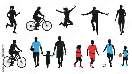 People engaging in various sports and activities together outdoors from a high viewpoint