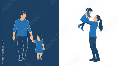 Illustration of a happy family with a father, mother, and child enjoying quality time together, showcasing love and happiness from a straightforward viewpoint