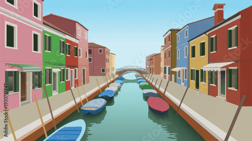 A digital illustration of a colorful canal scene in Burano, Italy (2)_traced