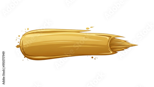 Golden paintbrush stroke isolated on a neutral background from a close-up viewpoint