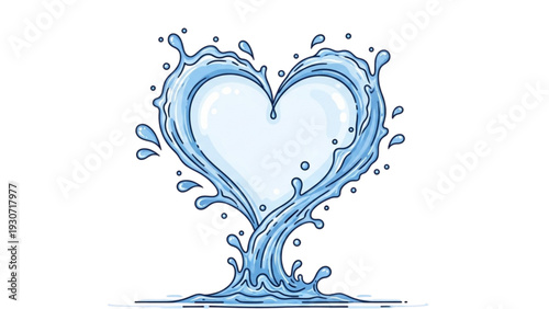 Heart-shaped water splash illustration from a close-up viewpoint showcasing flowing liquid