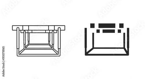 Two minimalist representations of shelving units a clean graphic silhouette