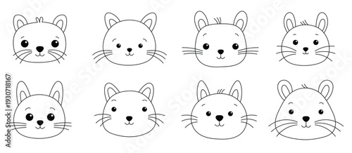  set of different animal faces including a rabbit a cat