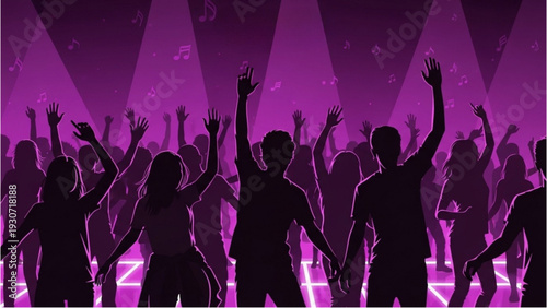 Crowd of people dancing and celebrating together at a vibrant party with hands raised in joy and excitement