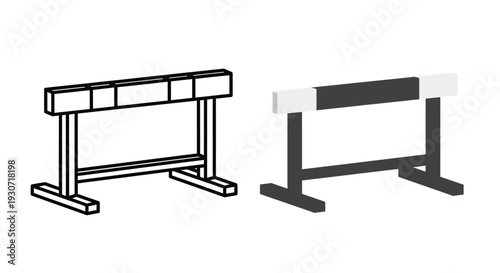 Two depictions of a hurdle one line art and one shaded silhouette